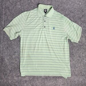FootJoy FJ Golf Polo Shirt Men L Green Blue Stripe Stretch Short Sleeve Pullover